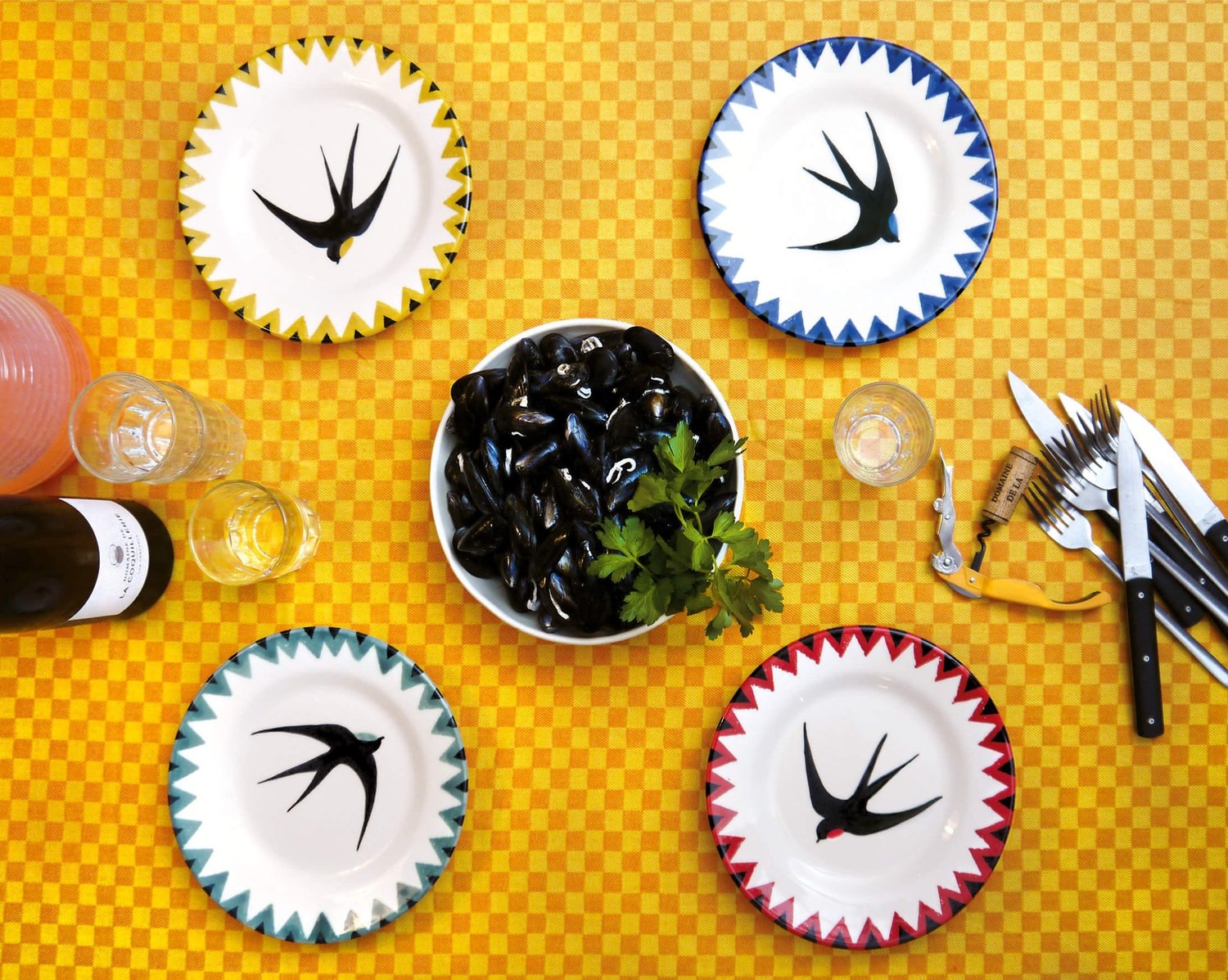 Coffret de 4 assiettes Bistrot Hirondelles